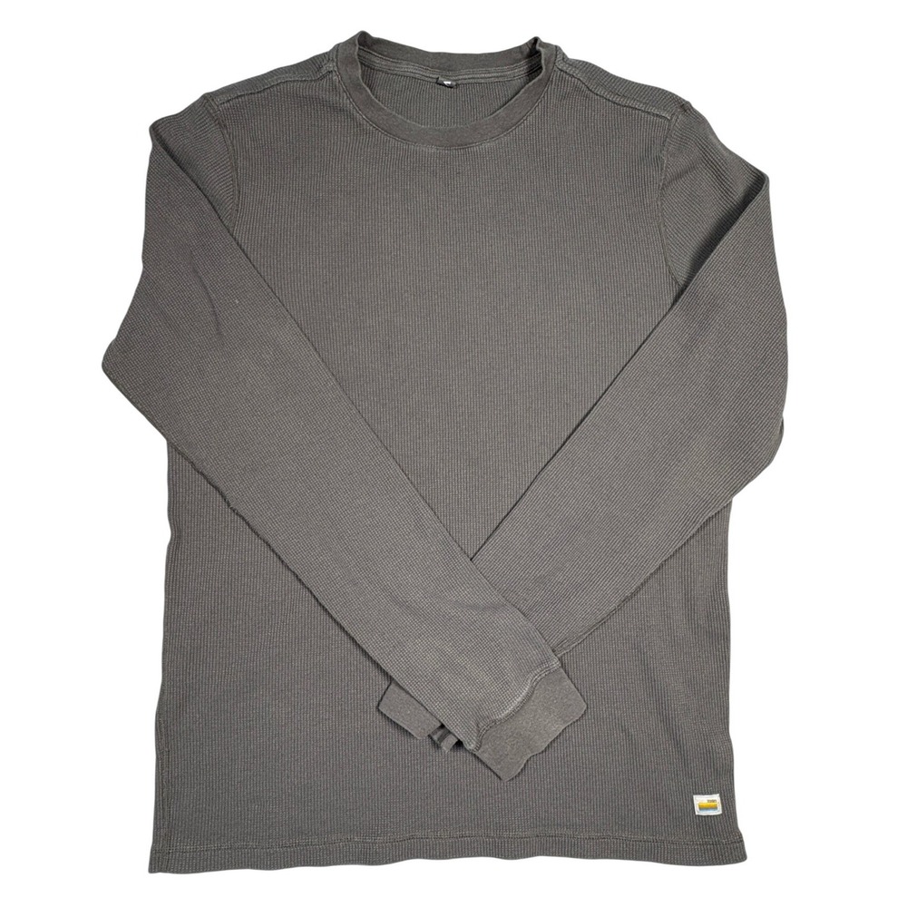 Vuori Mens Long Sleeve Waffle Knit Thermal Shirt Charcoal Gray Crewneck